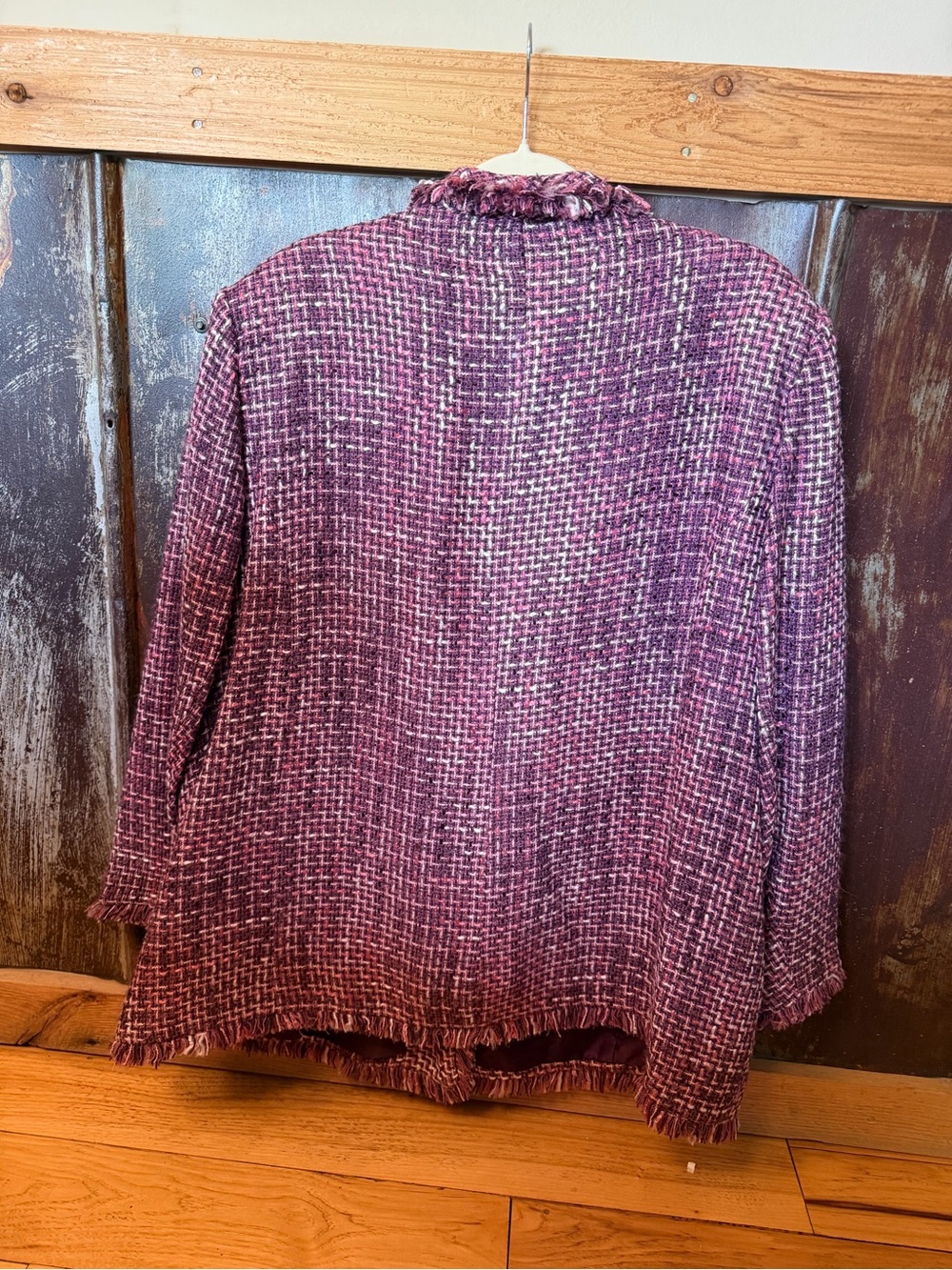 Bob Mackie Pink-Purple Tweed Fringe Blazer - Picture 3 of 5